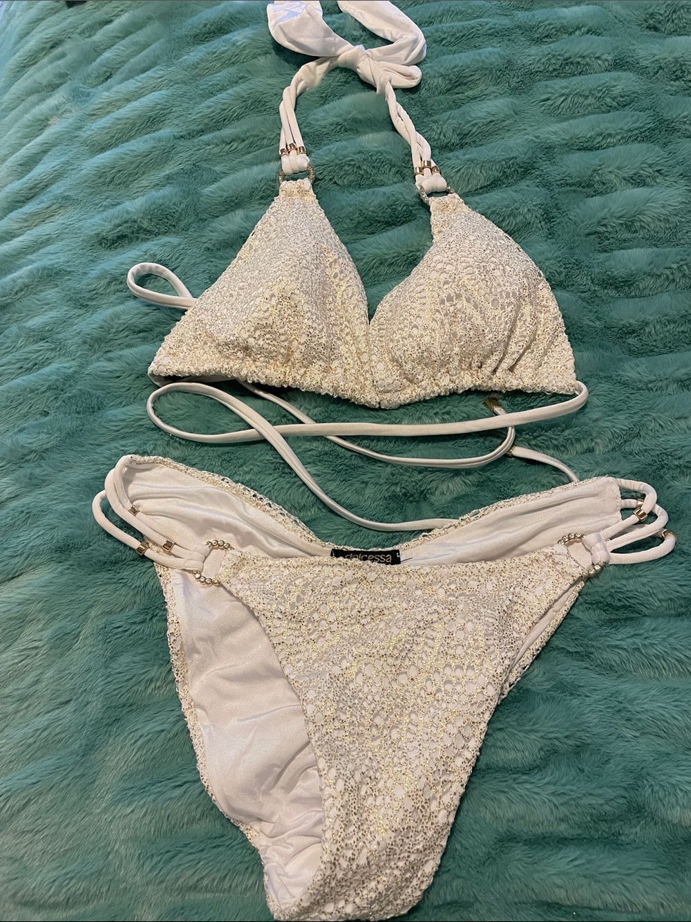 White Sequin Triangle Bikini Set - Women's Swim
